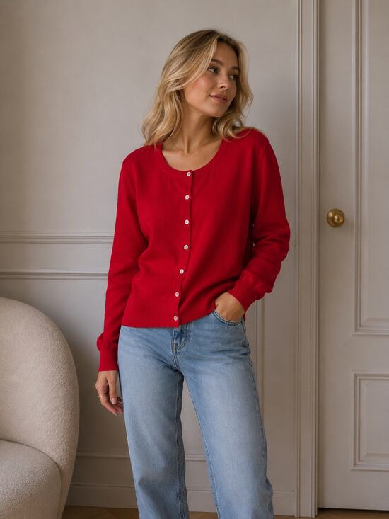 Lands end Sweaters - Lands’ End Women’s 1X Red Button Front Cardigan Sweater Cotton Blend Plus Size